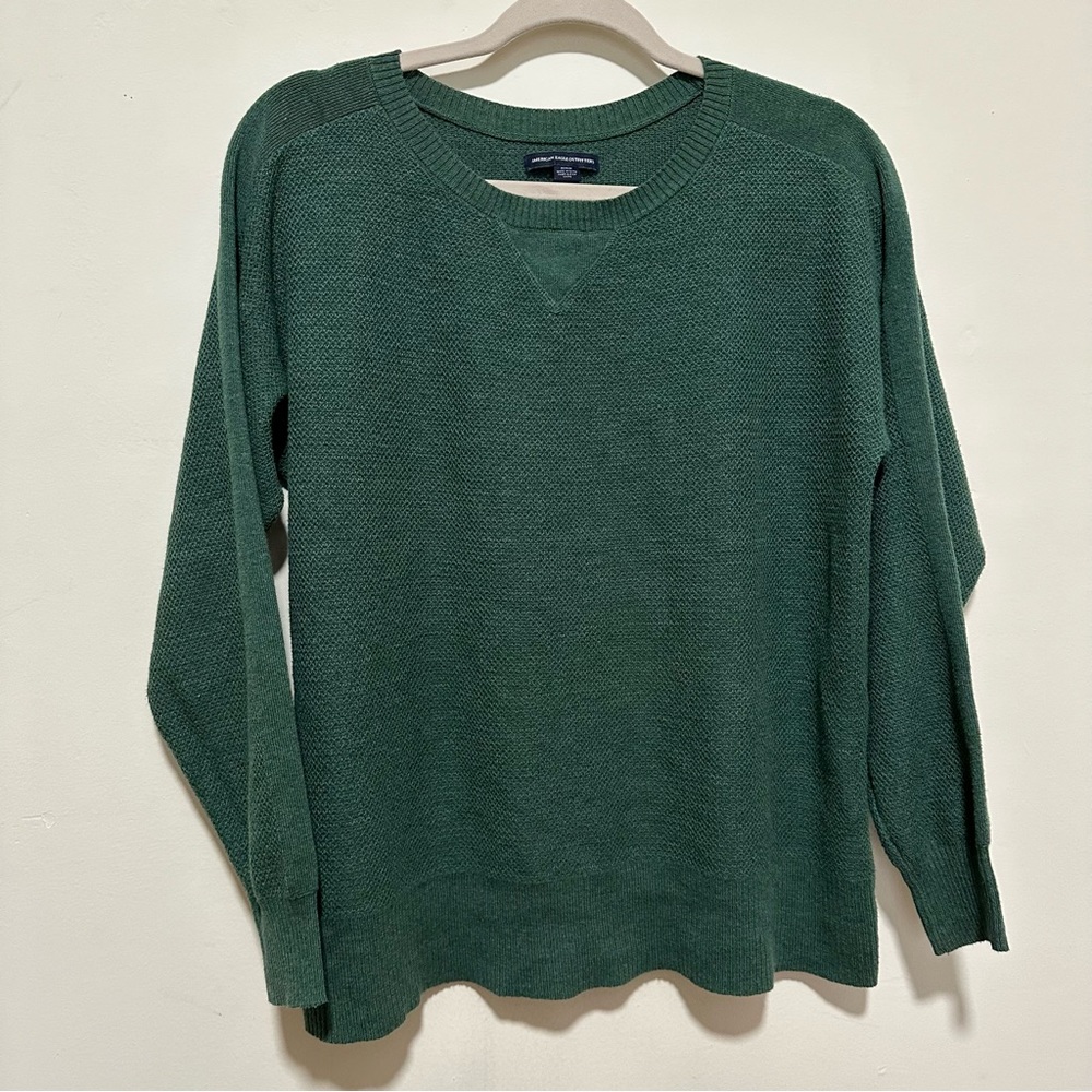Medium American Eagle Green Waffle-Knit Lightweight Sweater